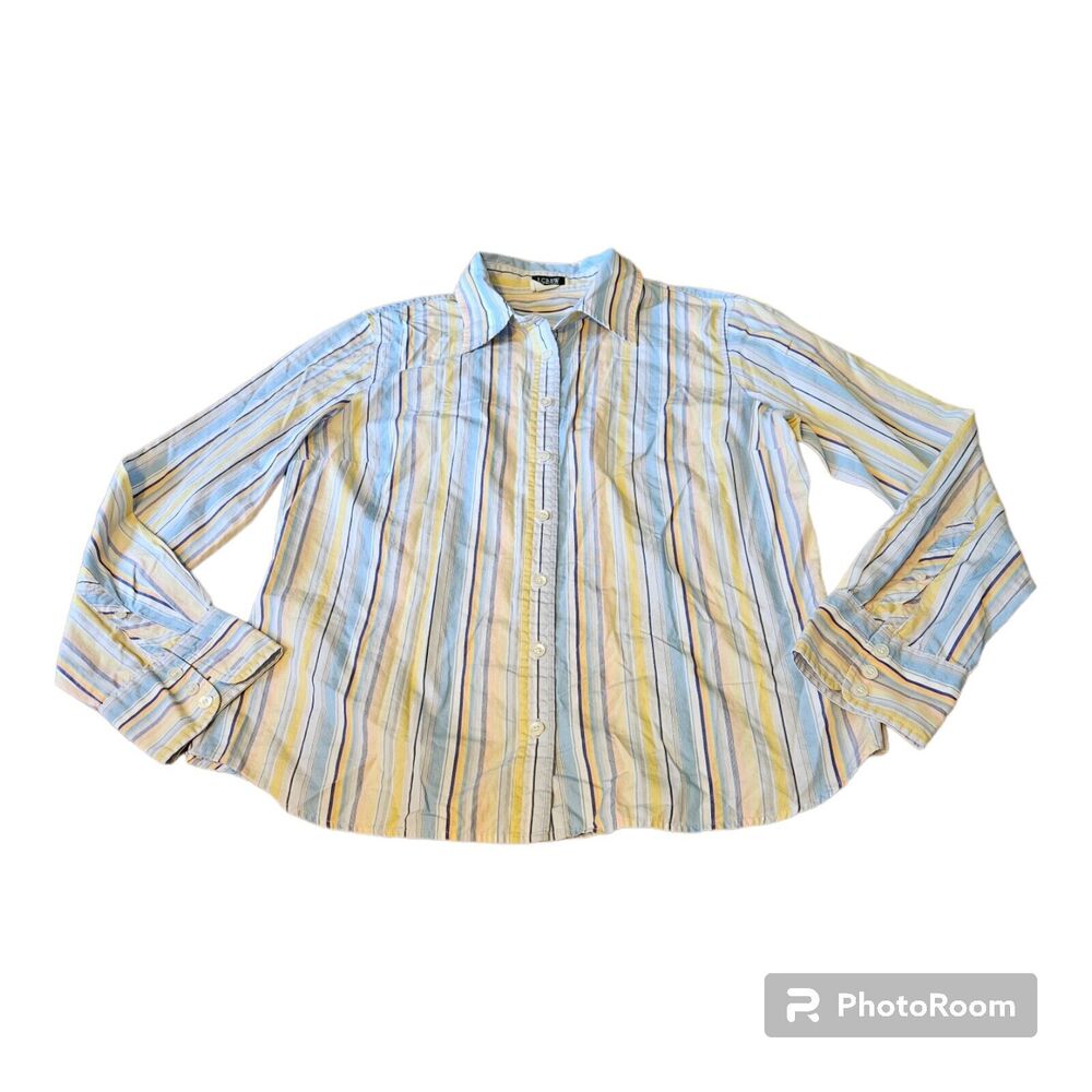 J. Crew Factory Large Cotton Striped Long Sleeve Button Up Collared Shirt